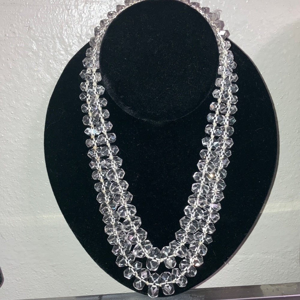Art Deco double strand sterling necklace composed of genuine quartz/rock crystal